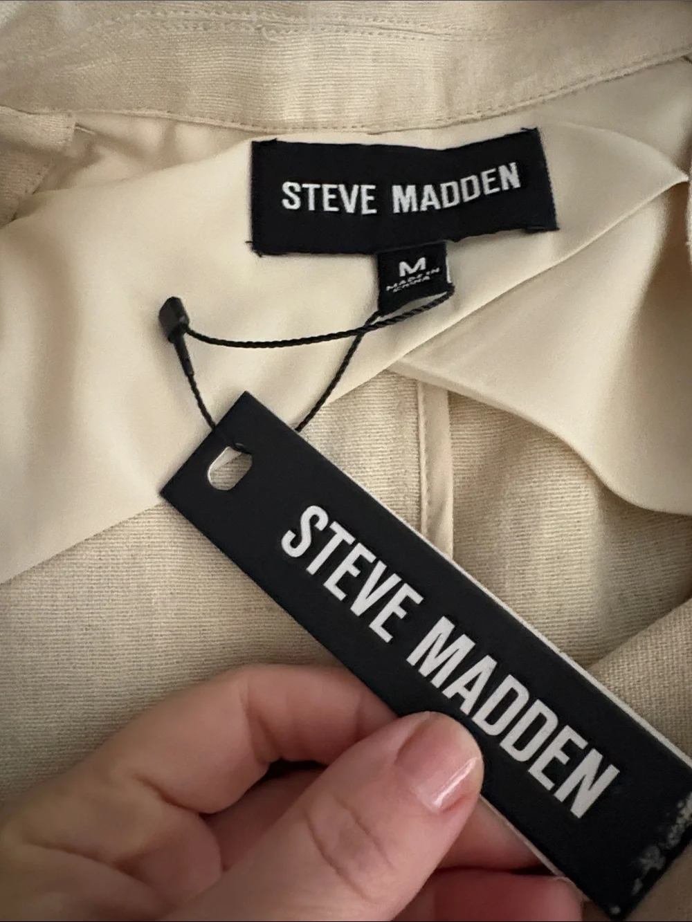 STEVE MADDEN Beige Double-Breasted Lennox Linen Blend Trench Coat M Medium - Picture 5 of 5